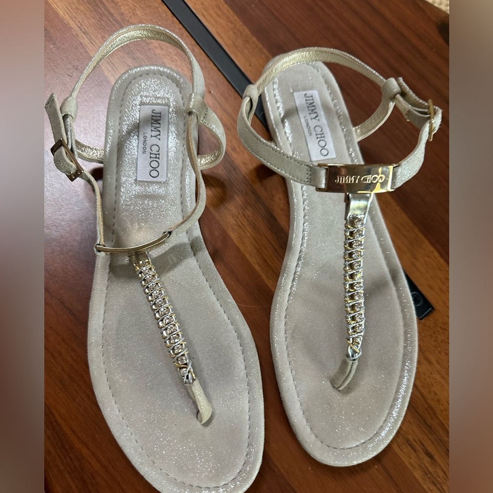 Beautiful Jimmy Choo Nox Silver Shimmer Suede Crystal Sandals
